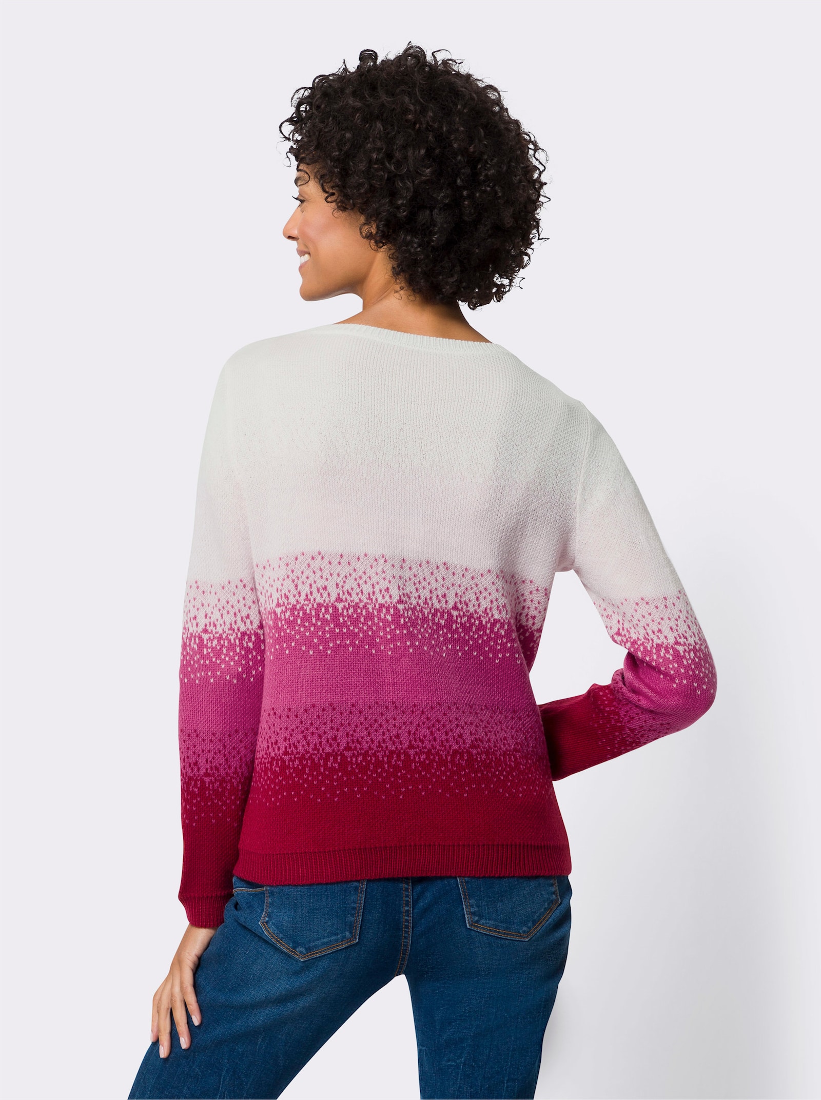 Pullover met ronde hals en kleurverloop - fuchsia/ecru gedessineerd