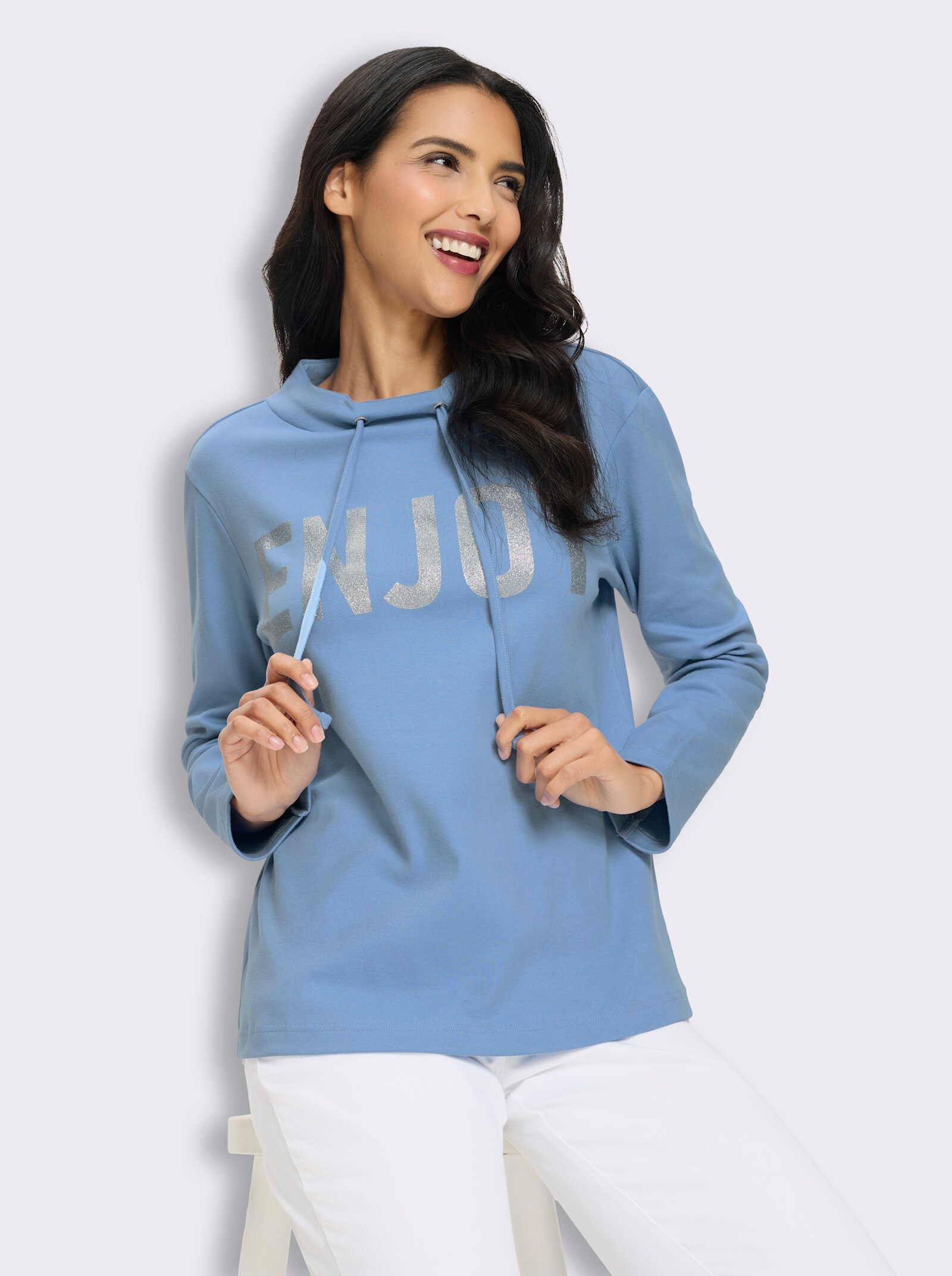 Sweatshirt mit platziertem Glitzer-Druck - himmelblau