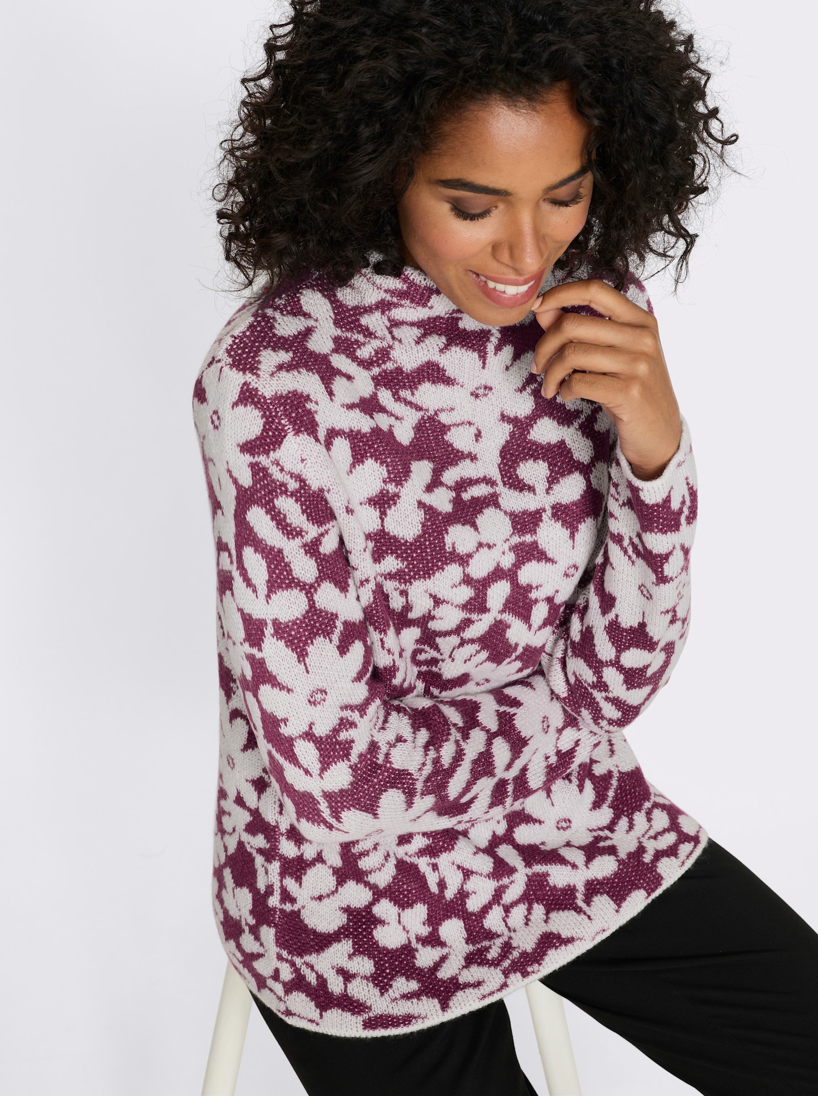 Stehkragenpullover mit Effektgarn - malve-ecru-gemustert