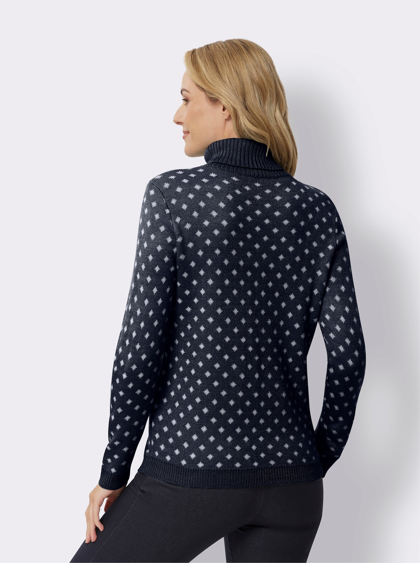  Pullover met rolkraag van jacquardtricot - marine/wit gedessineerd