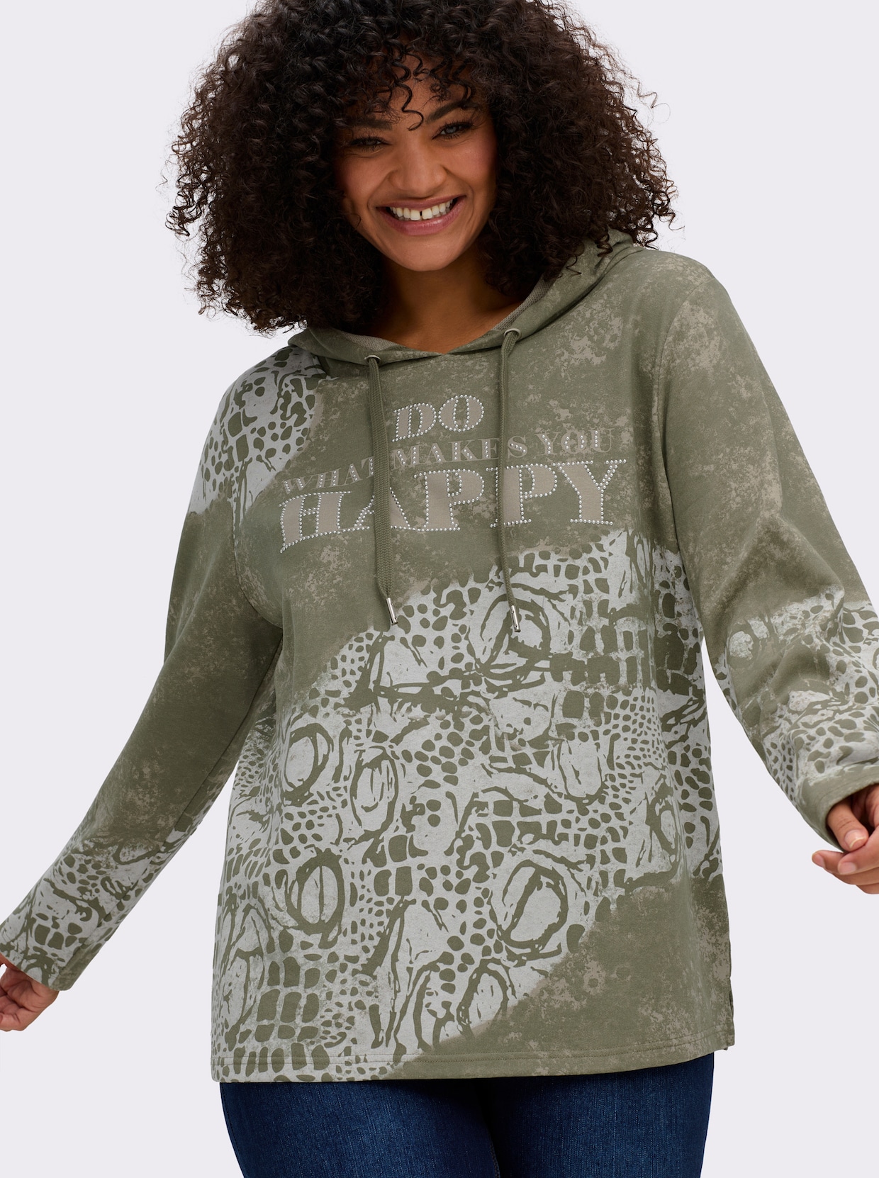 Sweatshirt - khaki-ecru-bedruckt