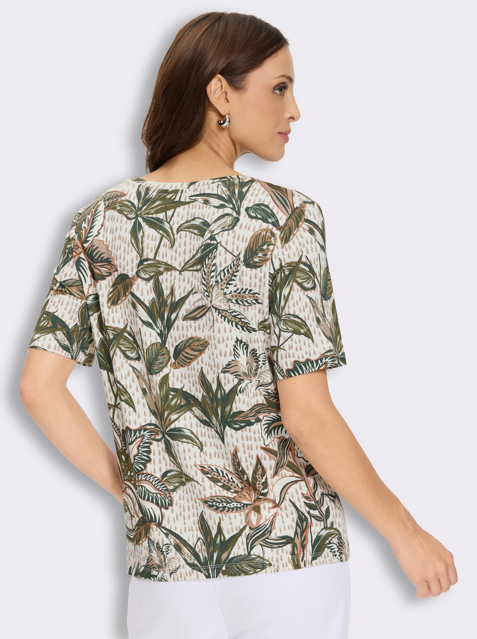 Print-Shirt aus Viskose-Stretch - ecru-oliv-bedruckt