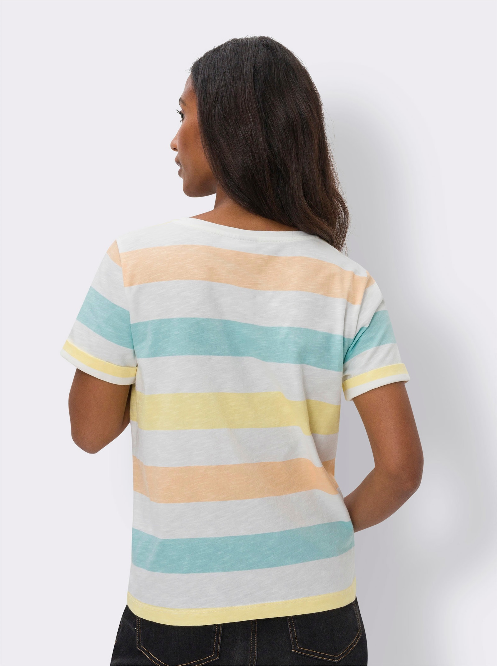 heine Ringelshirt mit Rundhals-Ausschnitt - apricot-weiß-geringelt