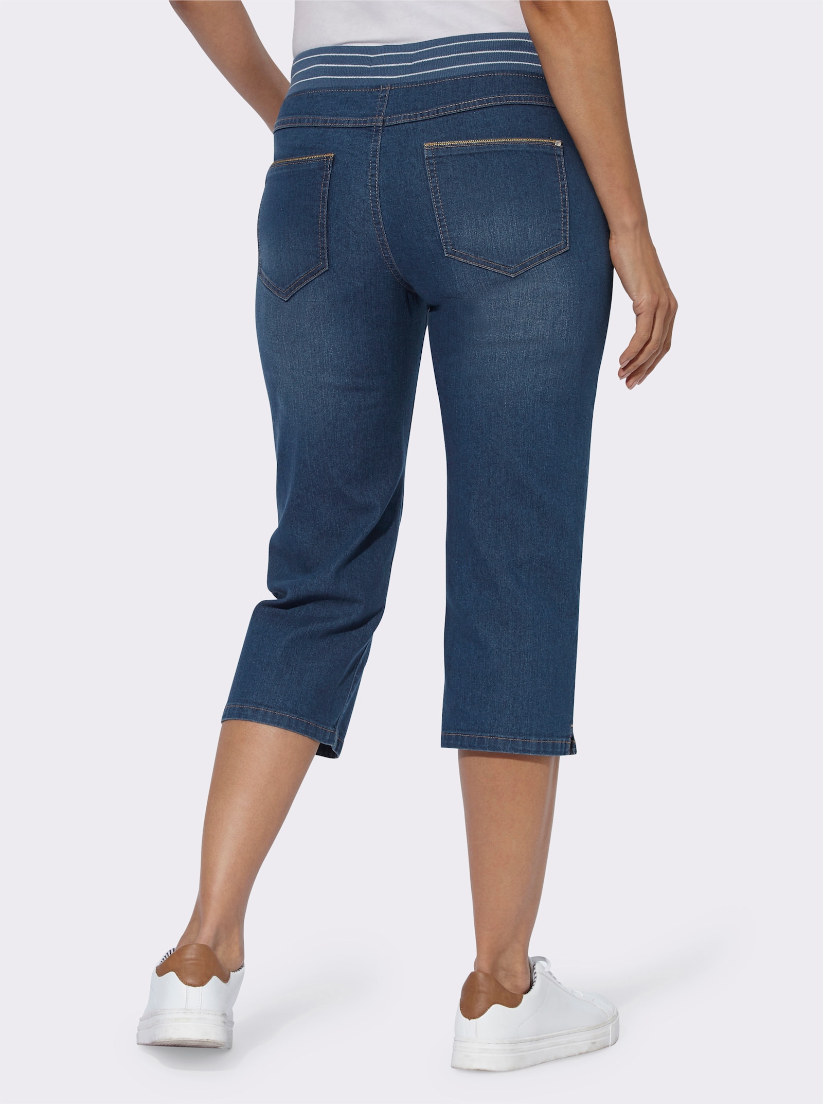 Capri-jeans met comfortband rondom - blue-stonewashed