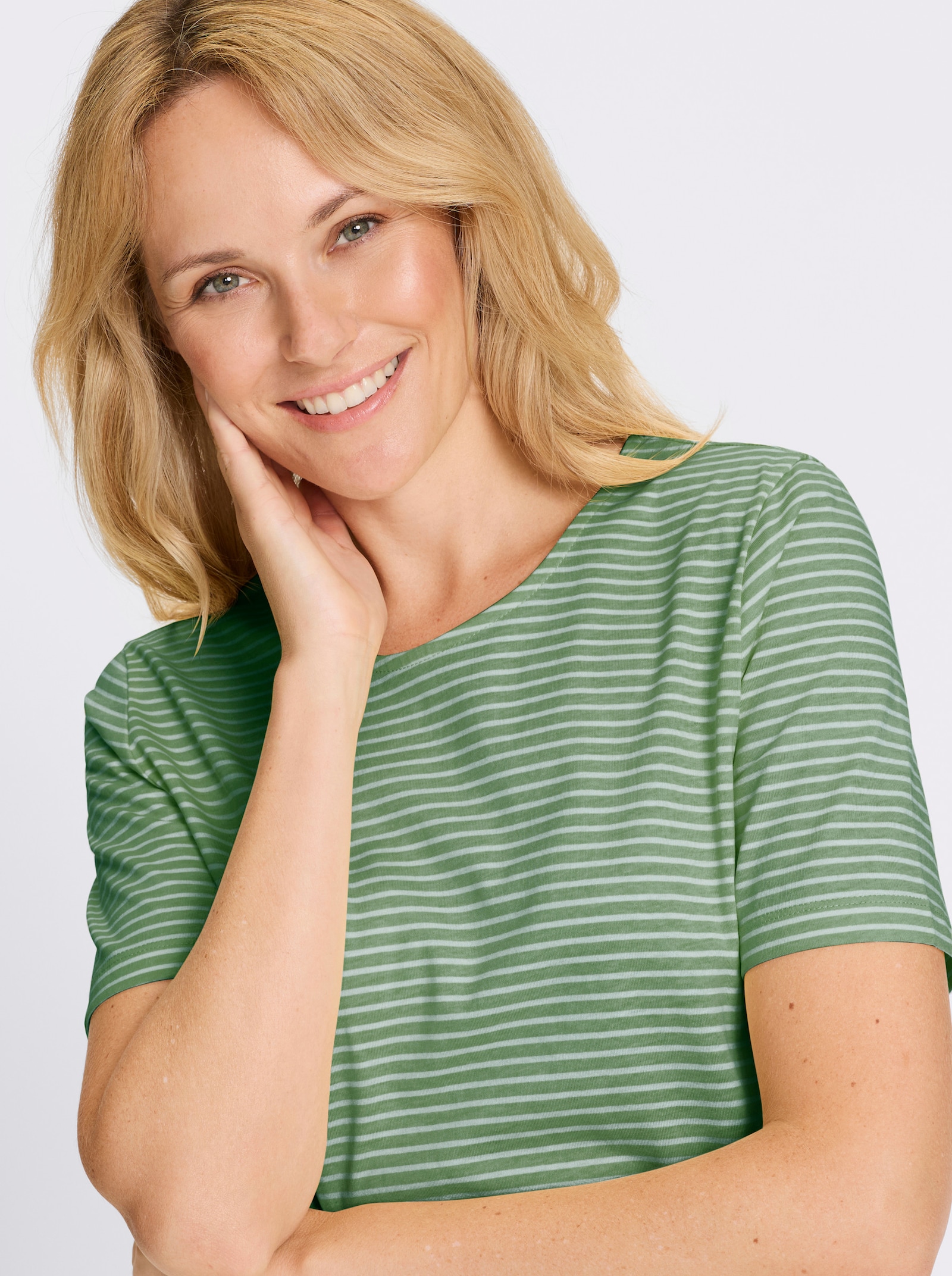 Ringelshirt aus reiner Baumwolle - eucalyptus-ecru-geringelt