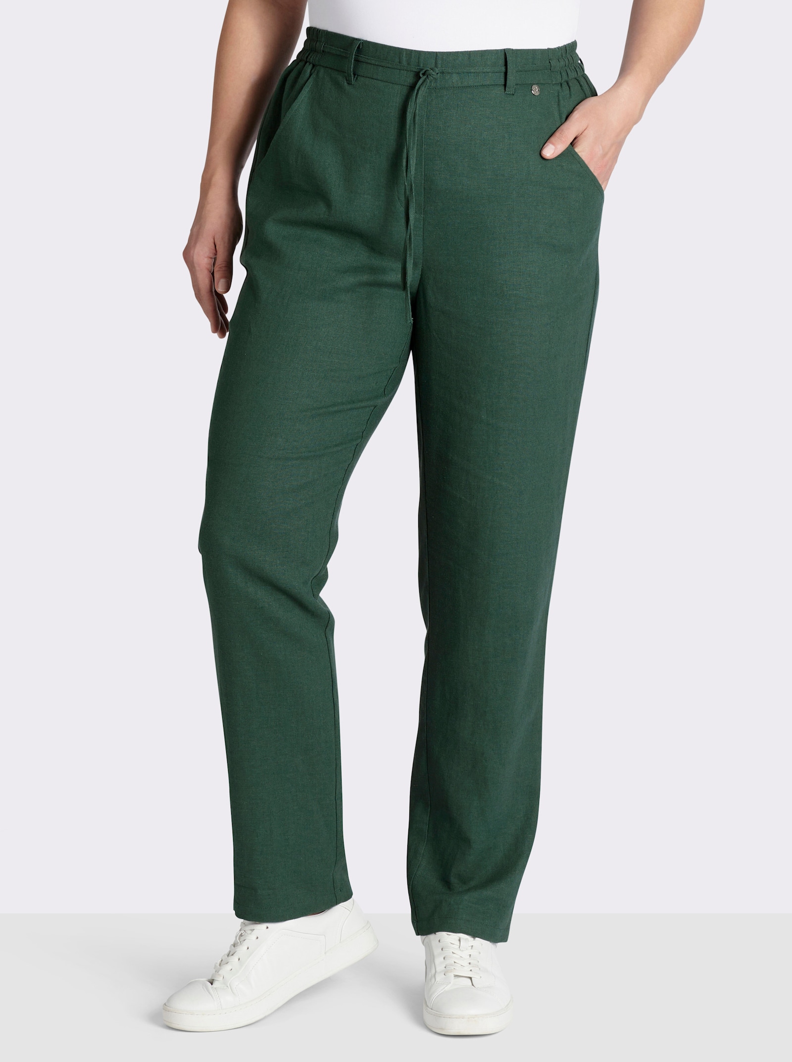 sheego Jogpants van een mix van linnen en viscose - mos