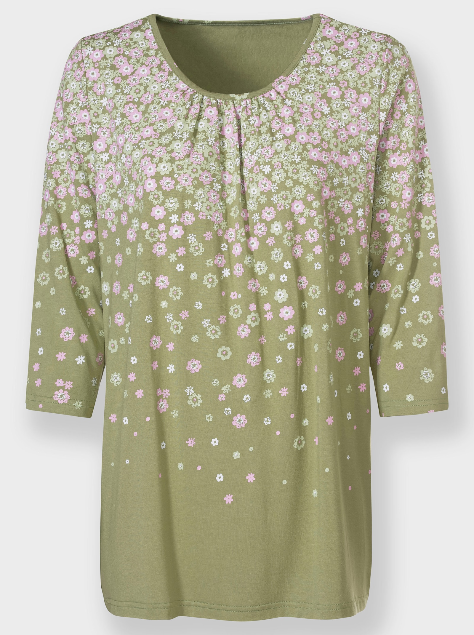 Tuniekshirt in verlooplook - rietgroen/lichtrose bedrukt