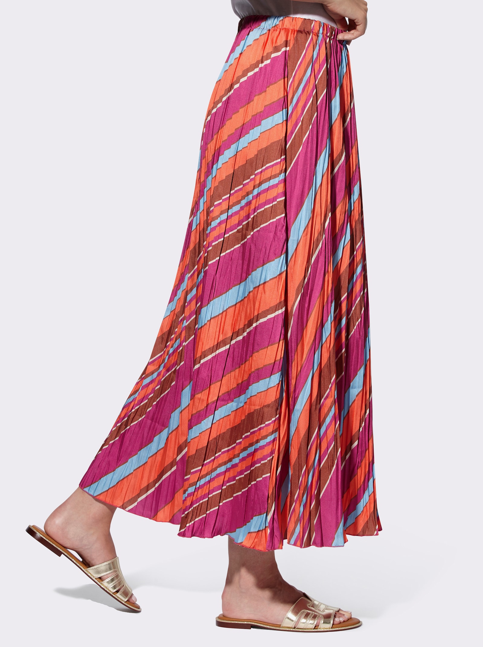 heine Plisseerock mit elastischem Bund - orange-fuchsia-gestreift