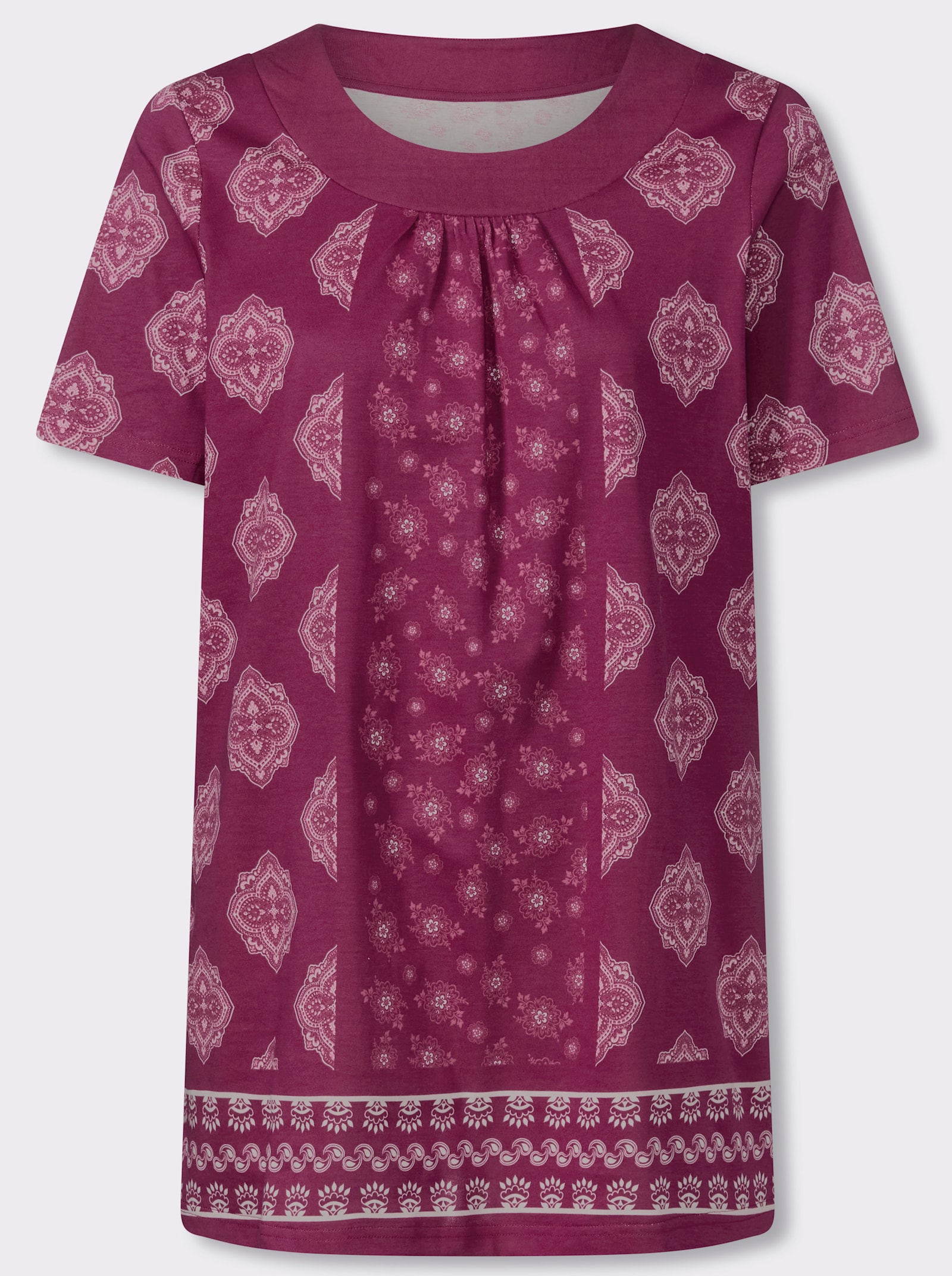 Longshirt mit gekräuseltem Rundhals-Ausschnitt - malve-hellrosé-bedruckt
