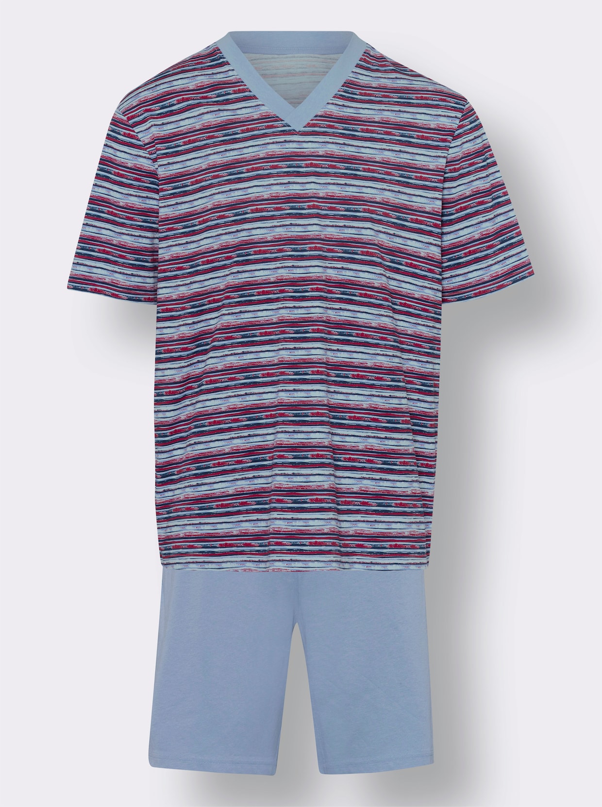 Krátké pyžamo - modrá-třešňová-proužek