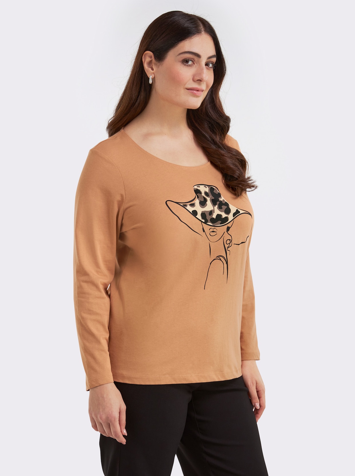 Langarmshirt mit Druck vorne - camel