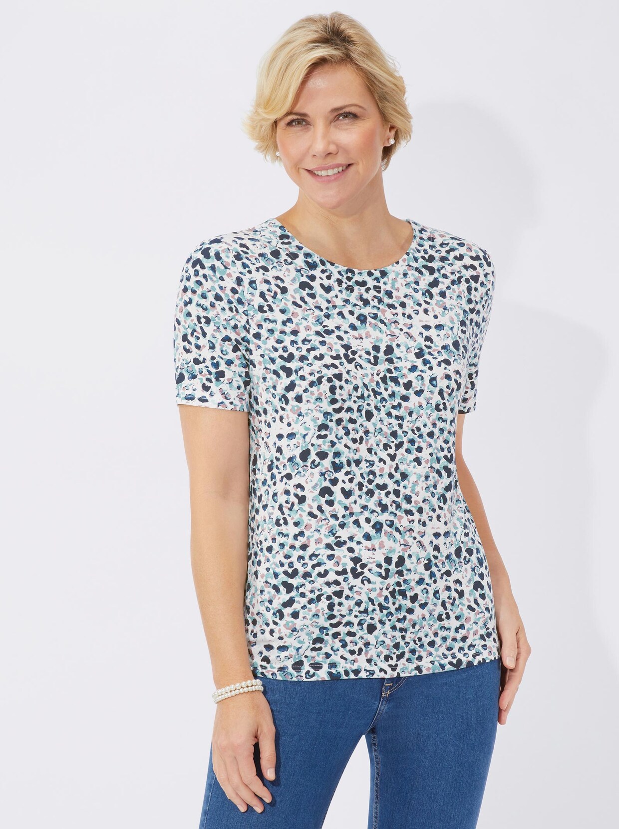 Shirt met ronde hals - marine/rosé bedrukt