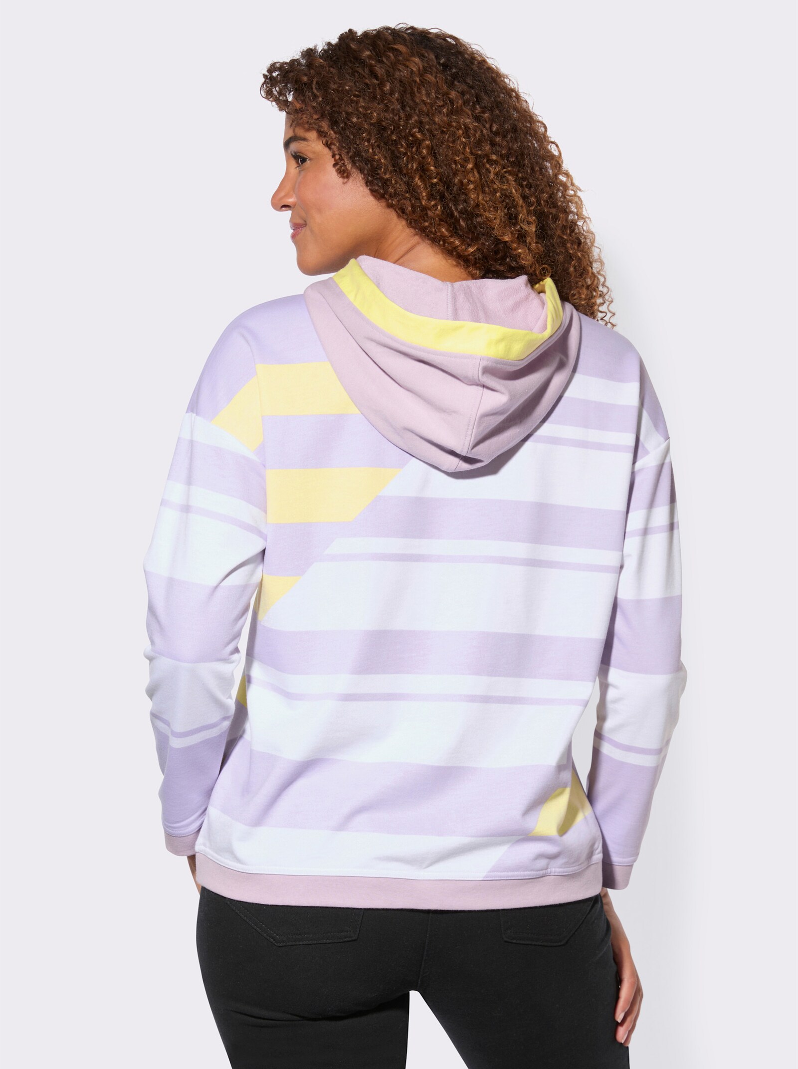 Kapuzenshirt im Streifenmuster - flieder-weiß-geringelt