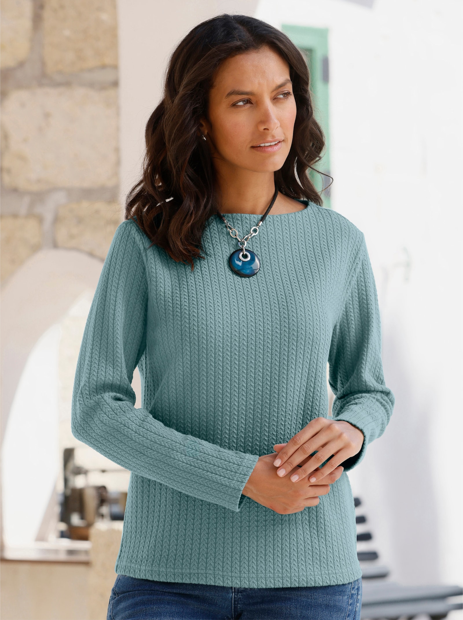 Shirt met lange mouwen en jacquardpatroon - jade