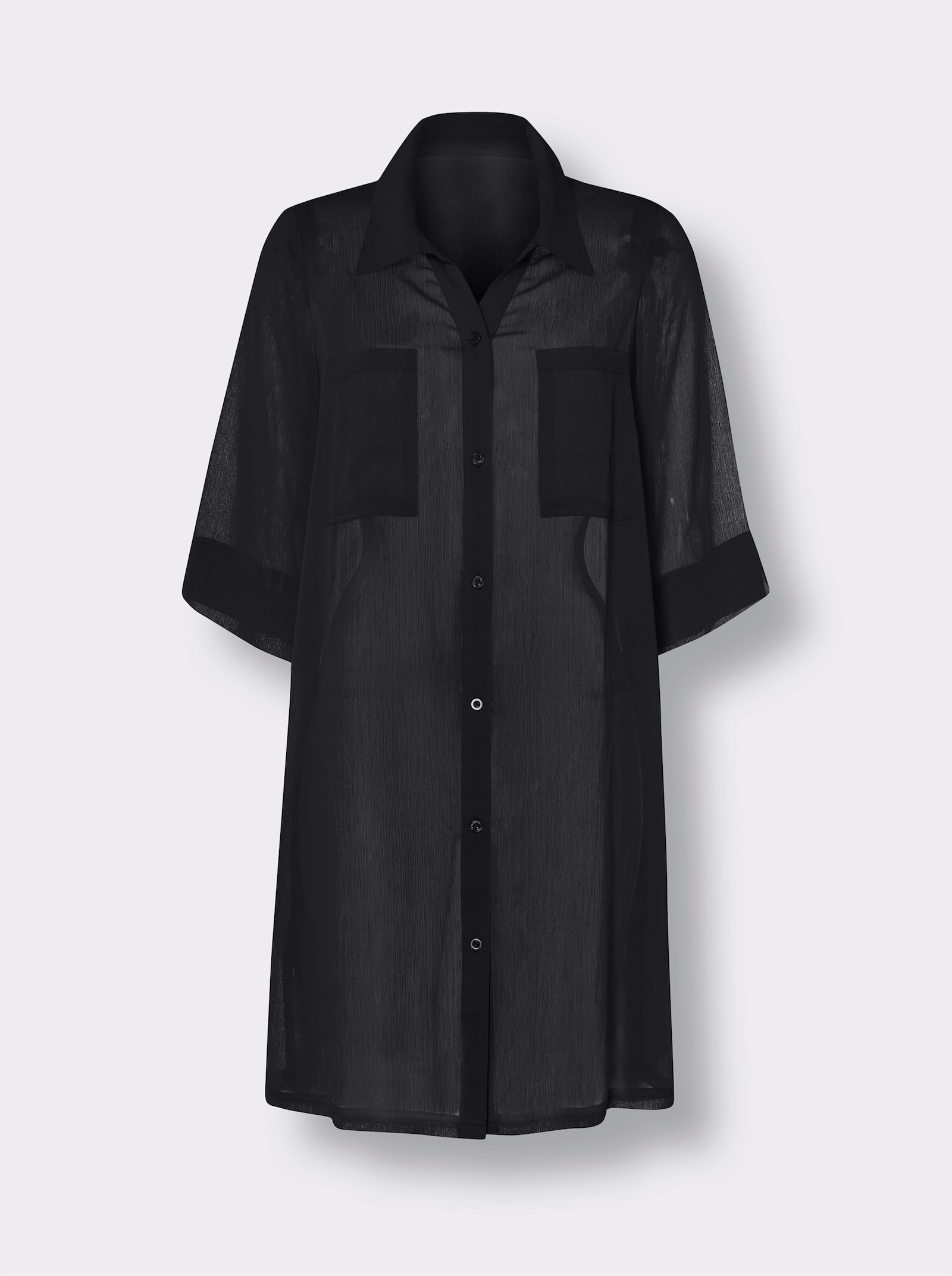 Strandbluse mit zwei Brusttaschen, durchgeknöpft - schwarz