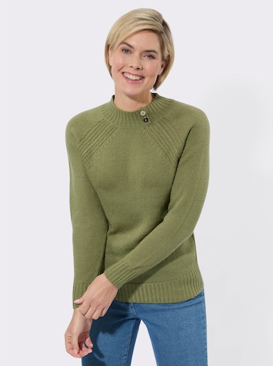 Stehkragenpullover mit Schmuckknöpfen - schilf