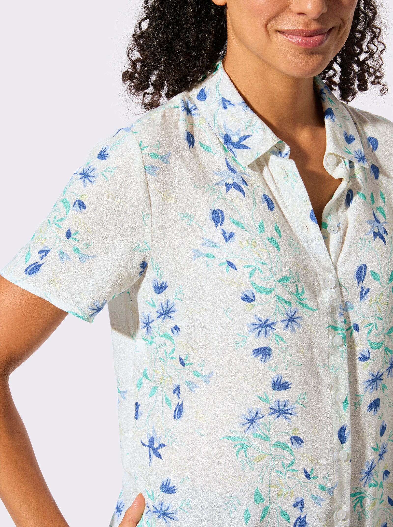 Hemdbluse aus reiner Viskose - ecru-blaugrün-bedruckt