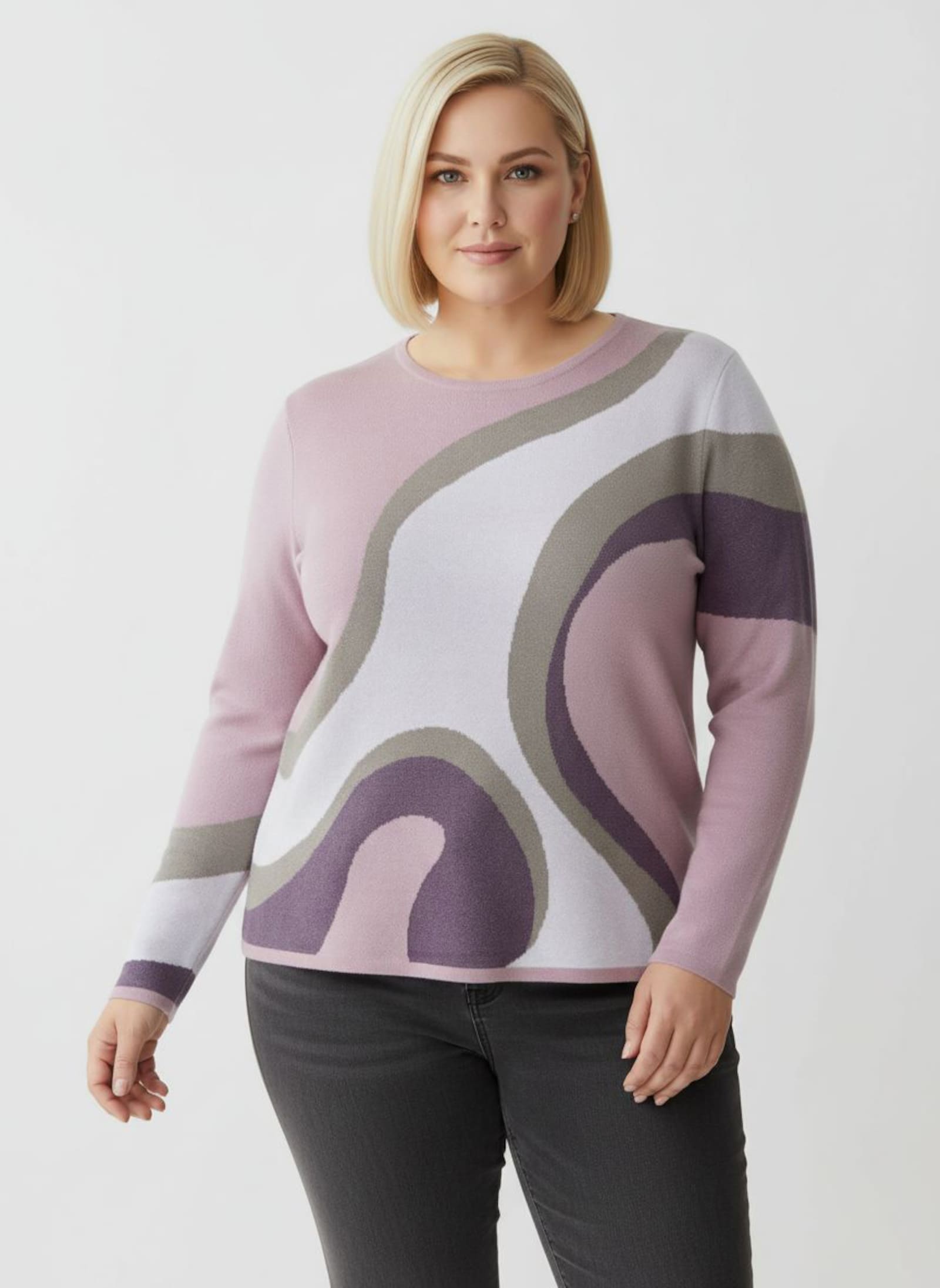 Strickpullover in Jacquard-Strick - feige-mauve-gemustert