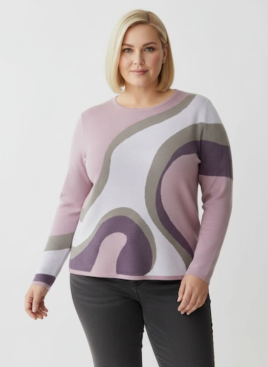 Strickpullover in Jacquard-Strick - feige-mauve-gemustert