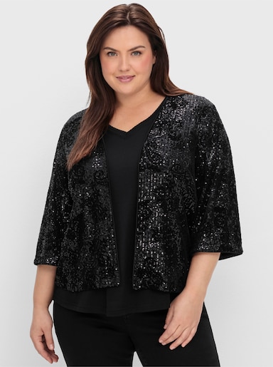 sheego Blusenjacke mit Pailletten - schwarz