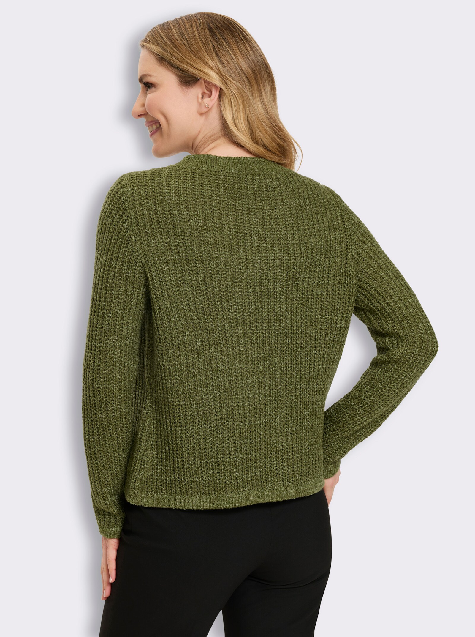 Strickjacke in Melange-Optik - oliv-schilf-meliert
