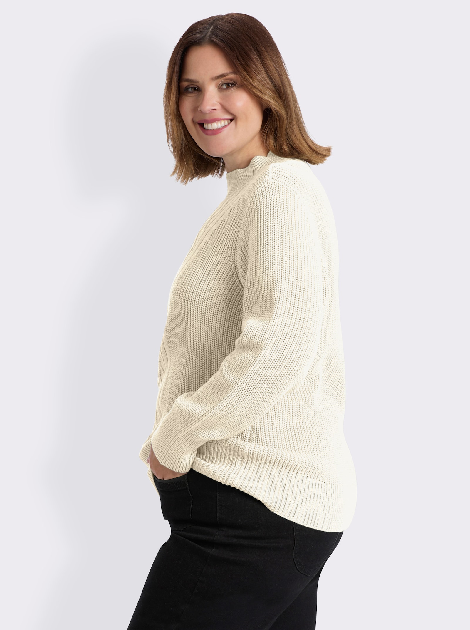 Stehkragenpullover mit Rautenmuster - ecru