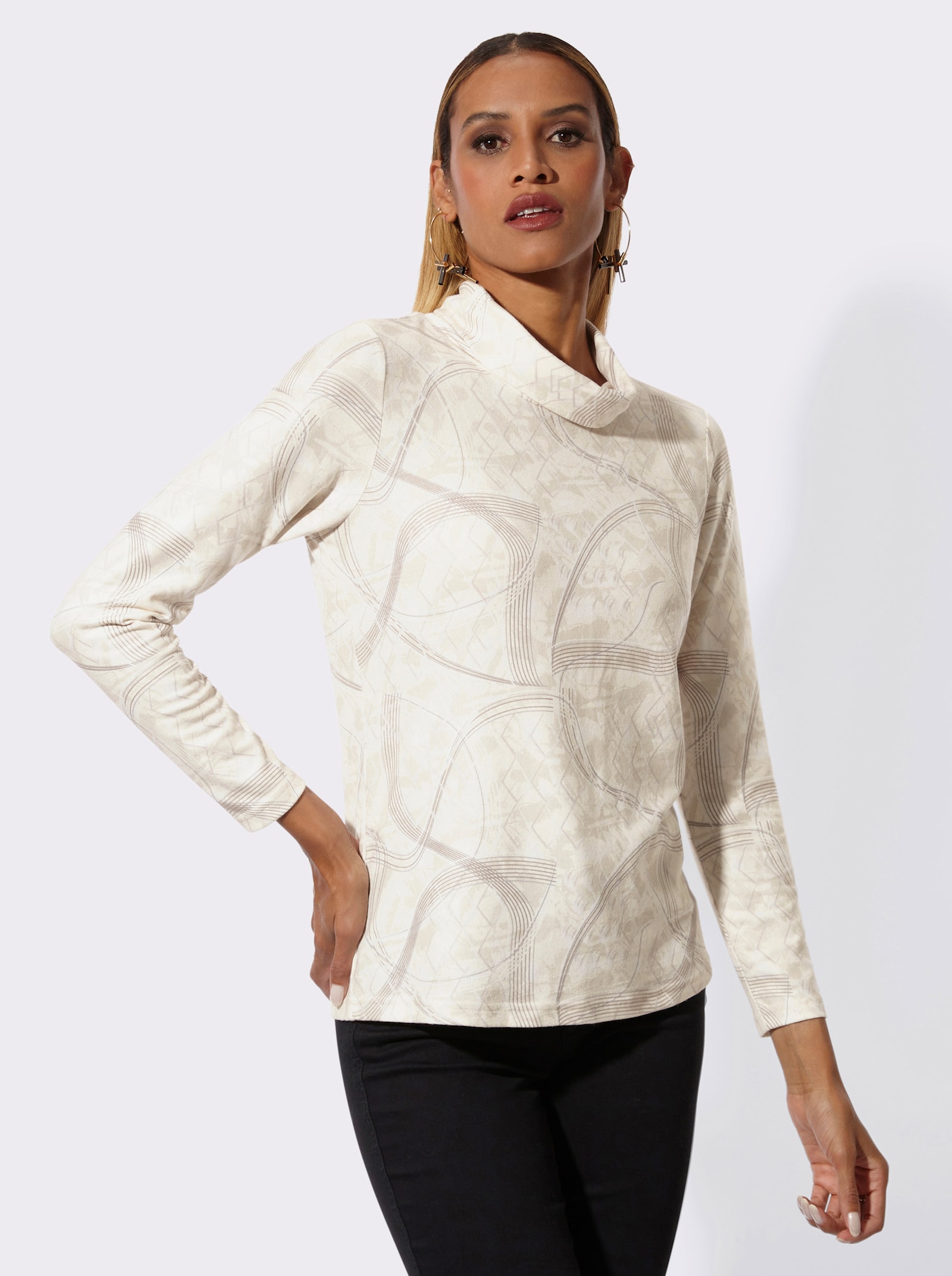 Rollkragenshirt mit grafischem Dessin - champagner-sand