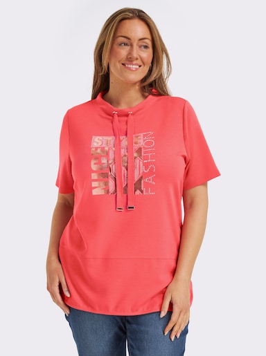 Kurzarmshirt mit Stehkragen - koralle
