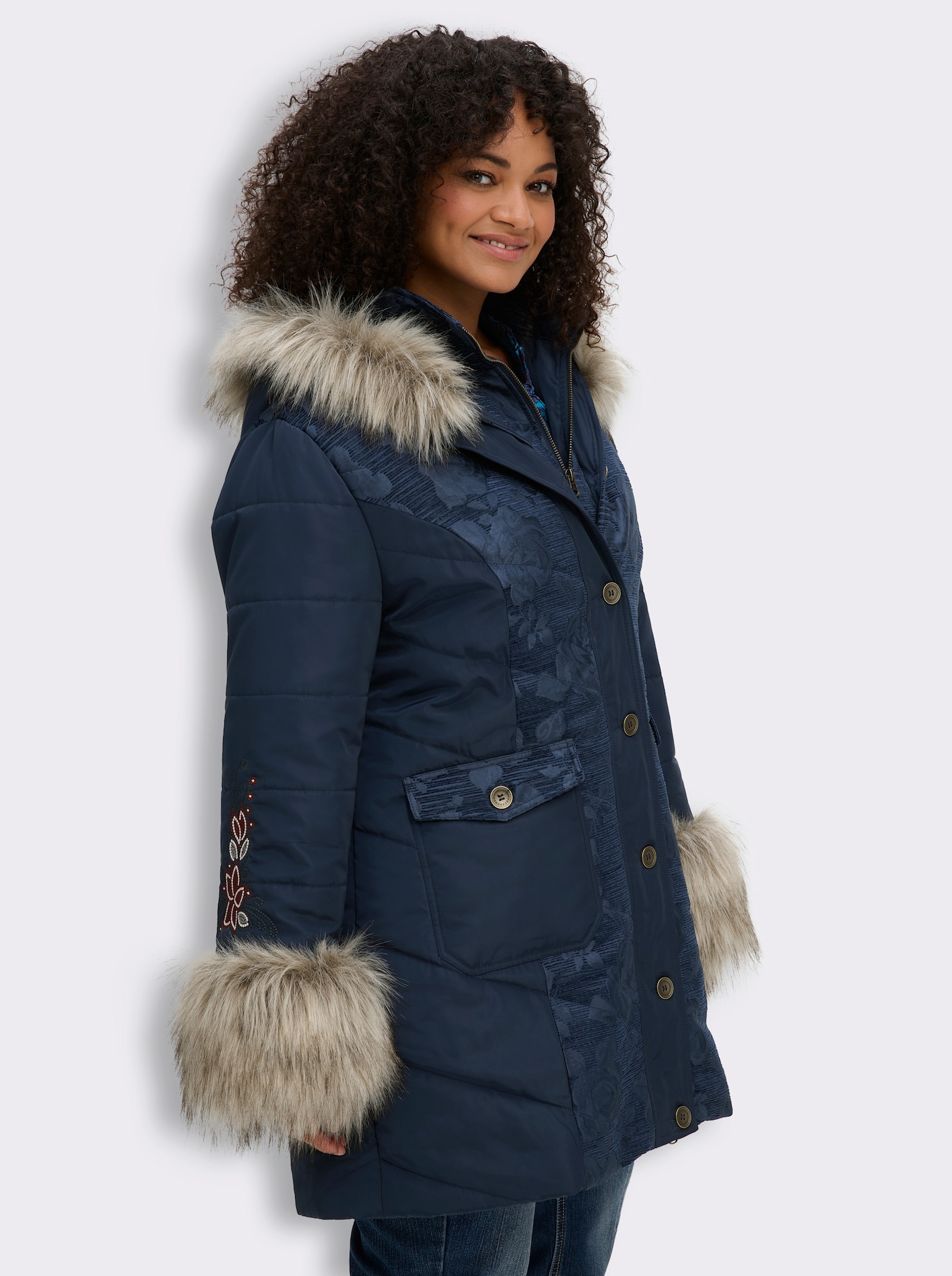 sheego by Joe Browns Jacke in Felloptik - tiefblau