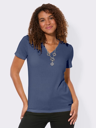 Kurzarmshirt mit Polokragen - jeansblau