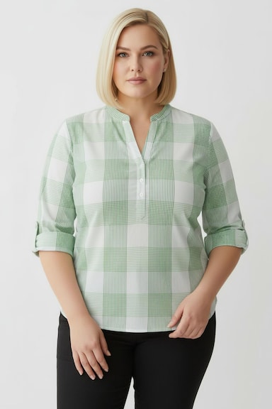 Baumwollbluse mit Stehkragen, kariert - grün-weiß-kariert