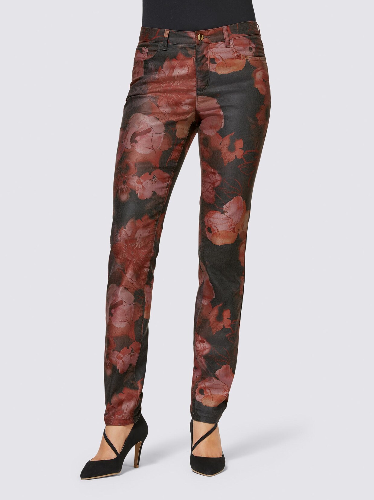 Ashley Brooke Druck-Hose - graphit-erdbeere-bedruckt