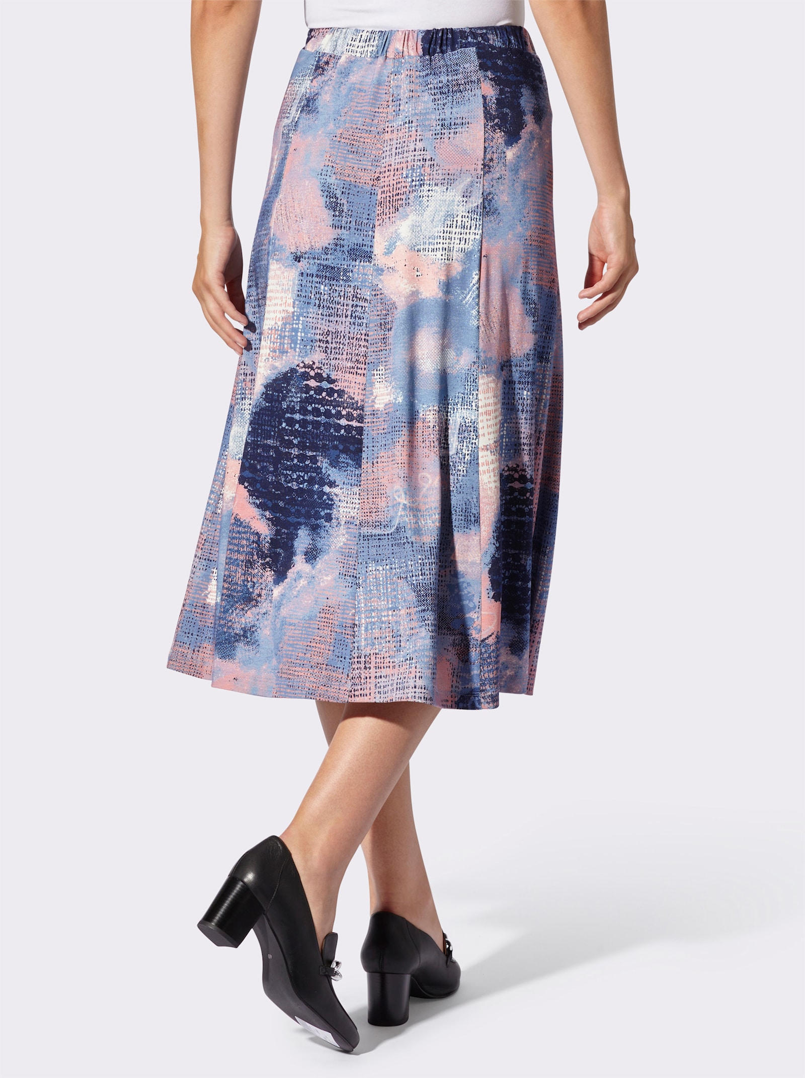 Bahnenrock mit Rundum-Dehnbund - marine-flamingo-bedruckt