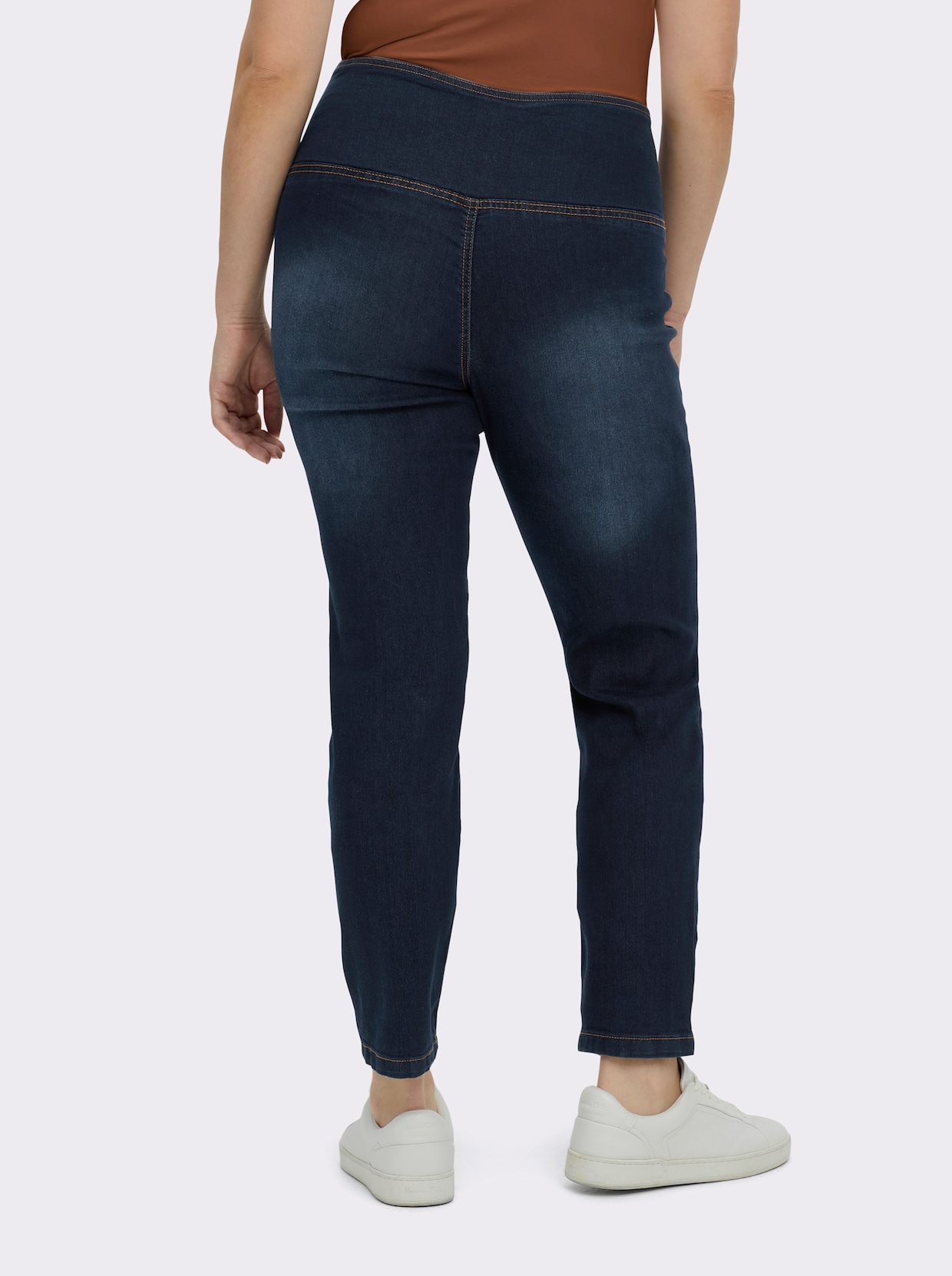 Stretch-Jeans mit überlappendem Bund - blue-stone-washed