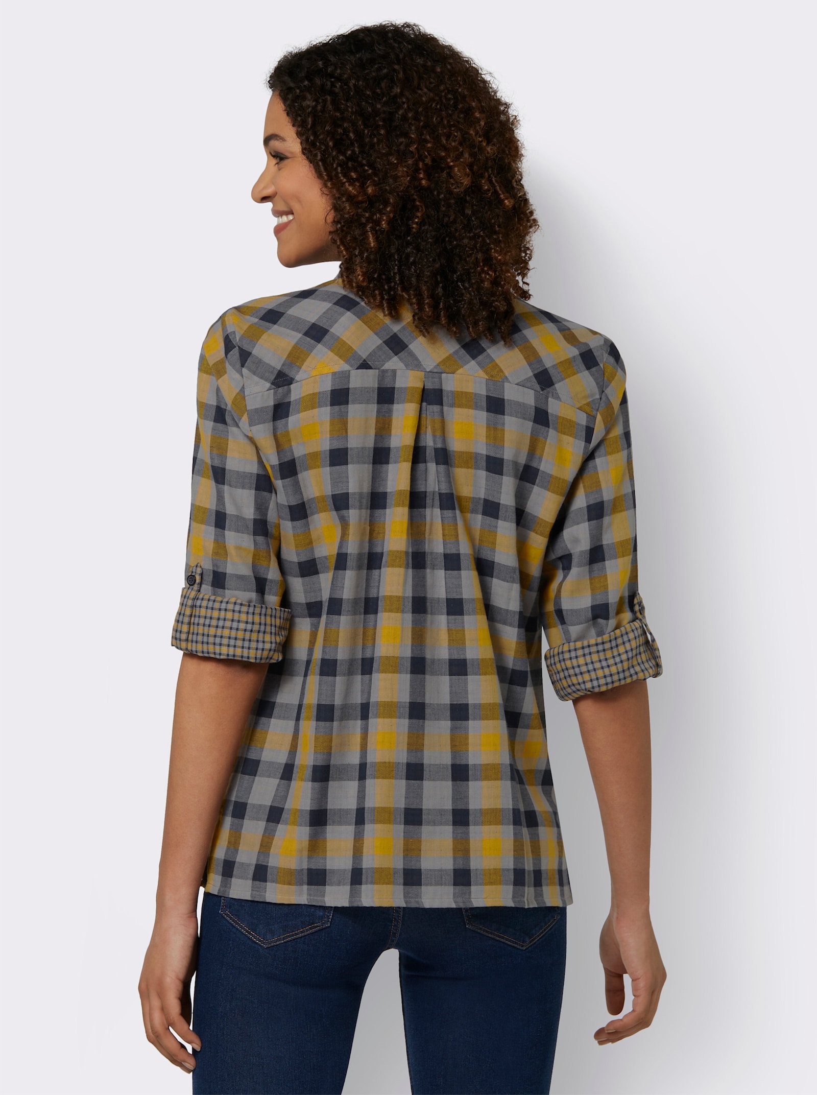 Langarmbluse mit Biesen, kariert - ocker-kariert