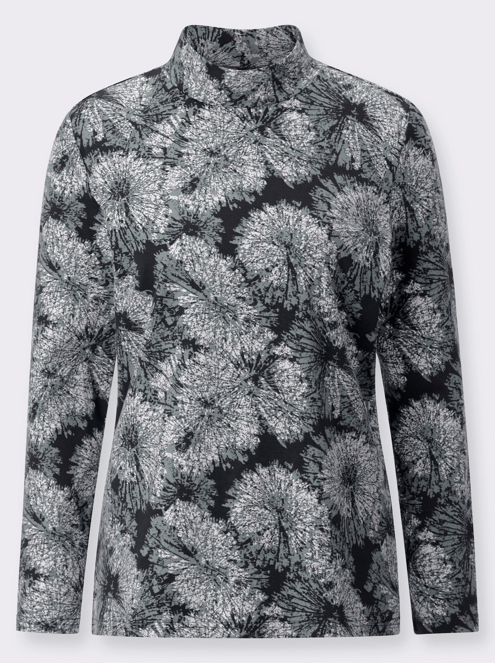 Stehkragenshirt mit Seitenschlitzen - jade-graphit-bedruckt