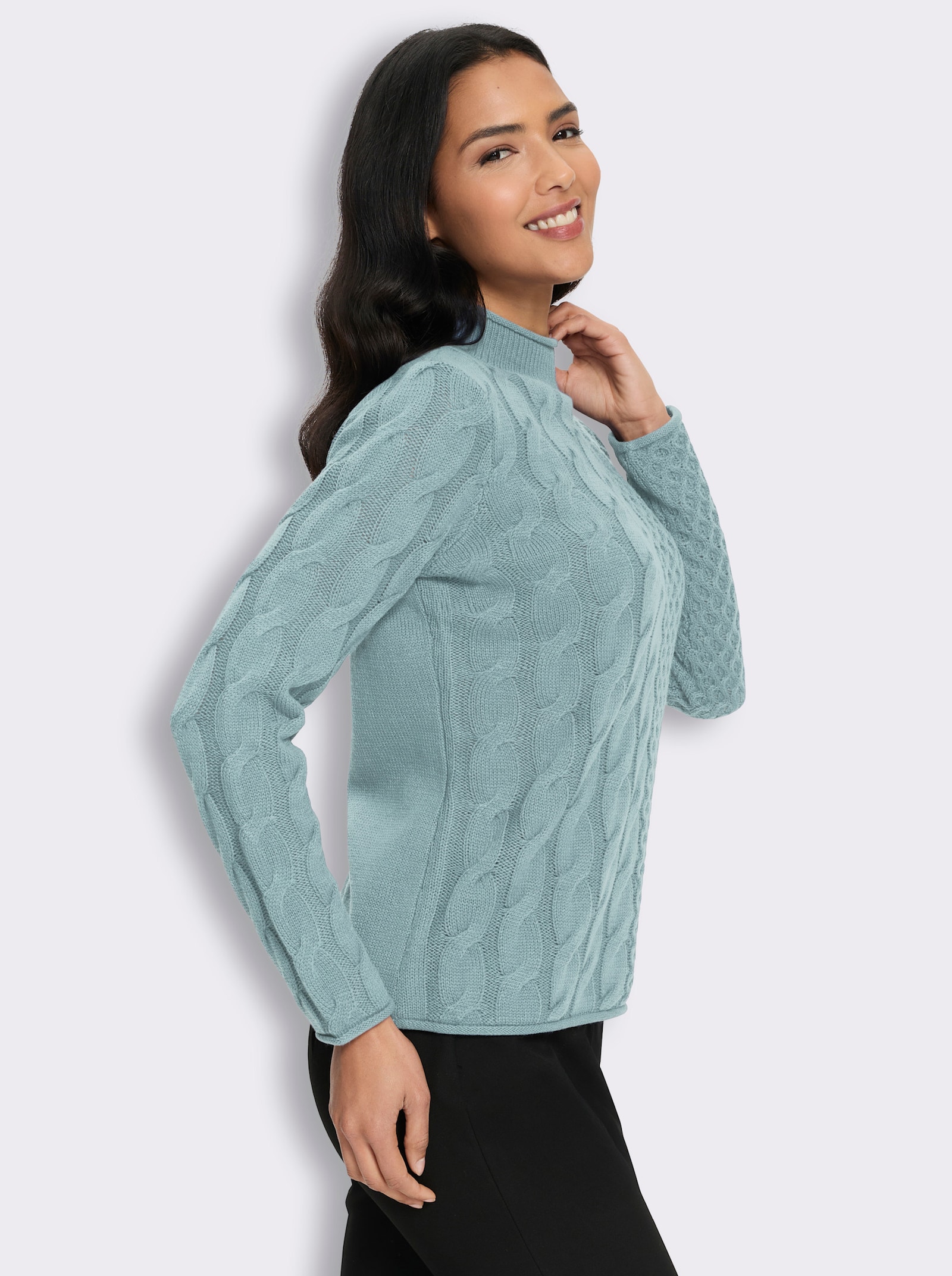 Stehkragenpullover mit Mustermix - kalkmint