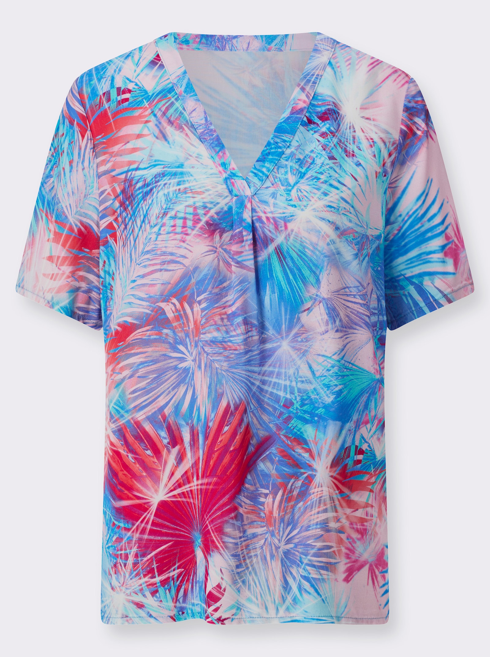 Schlupfbluse mit Kellerfalte - aqua-blaugrün-bedruckt