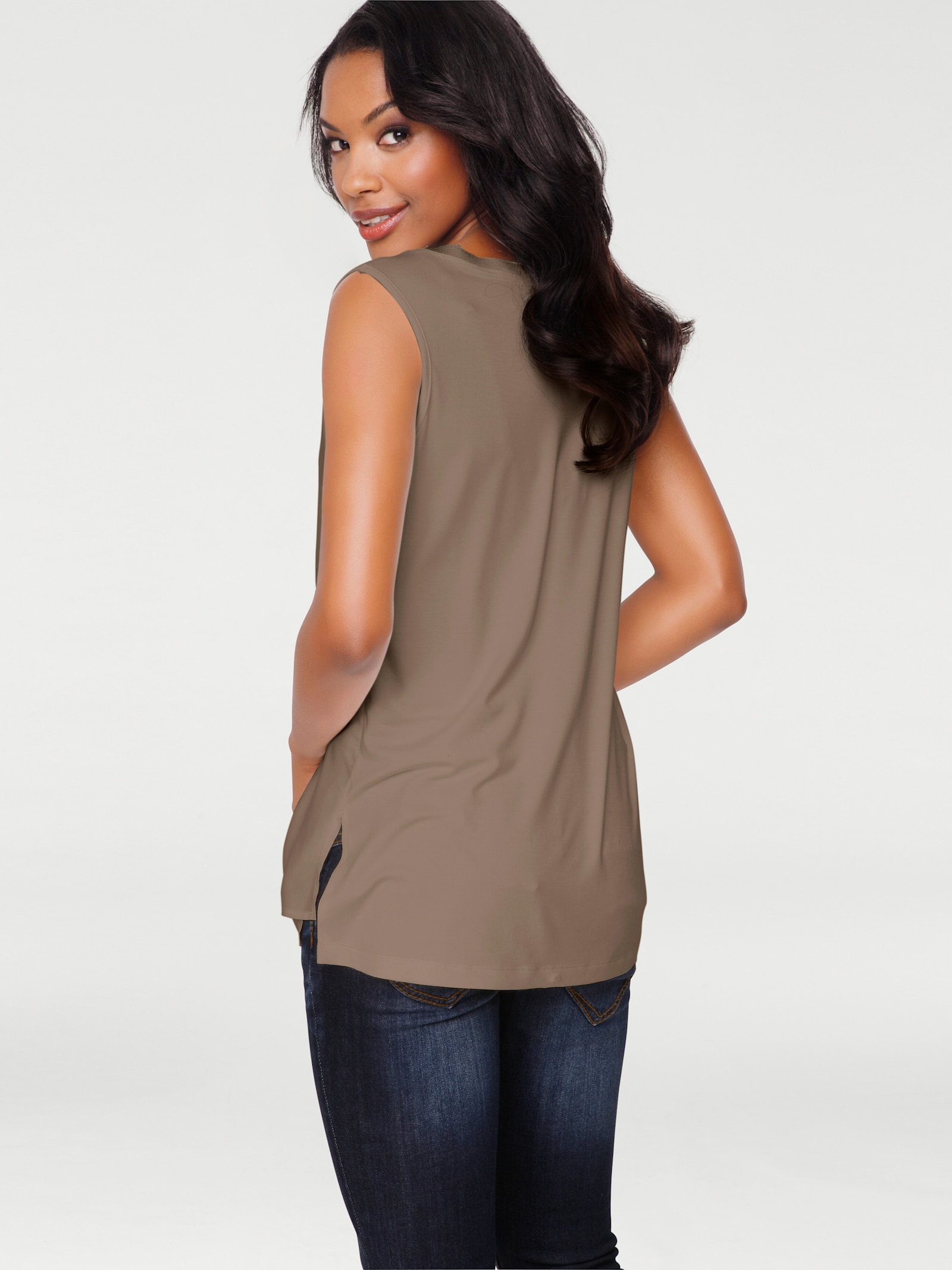 heine Shirttop in laagjeslook - taupe