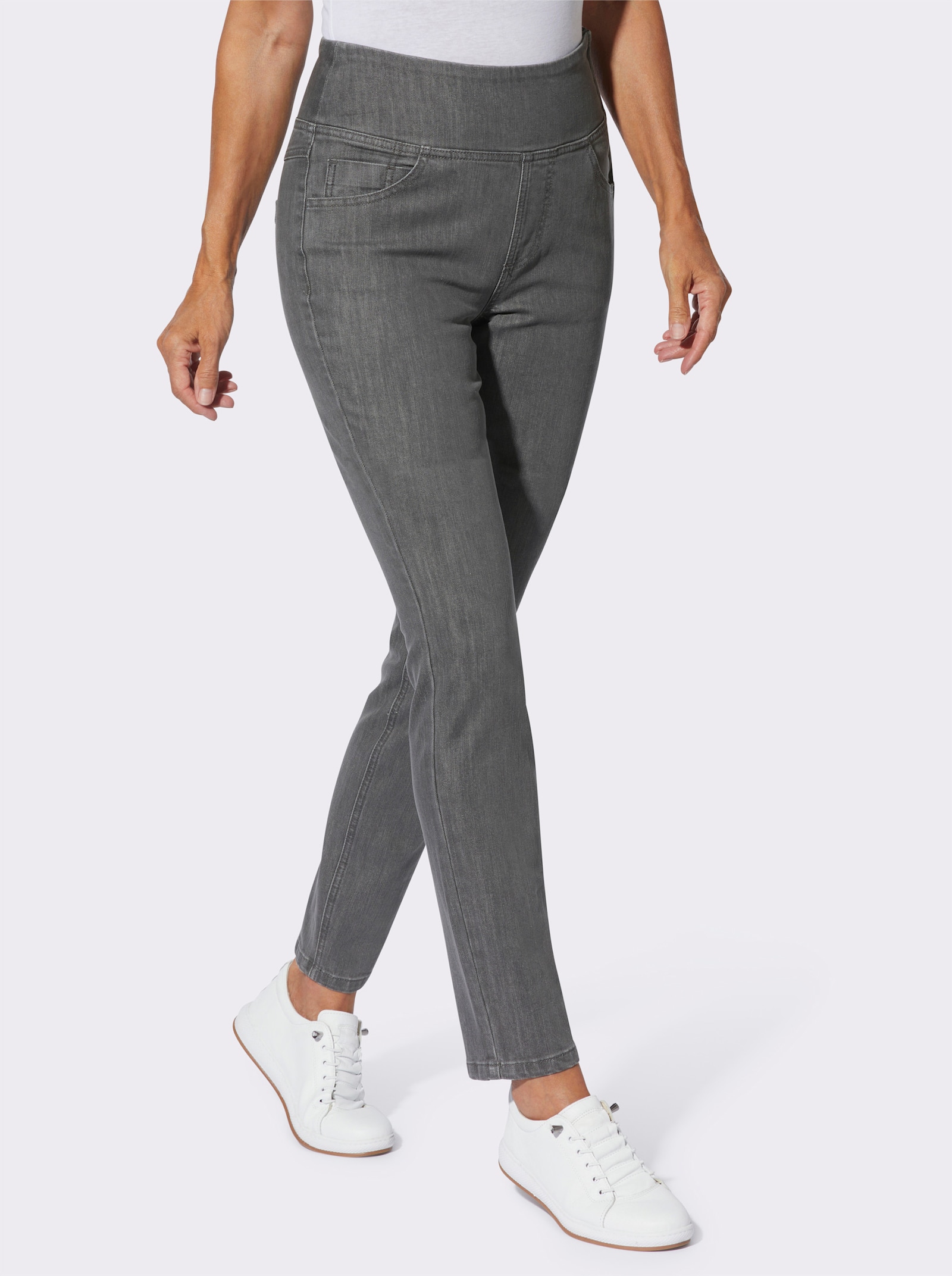 Jeans mit seitlichem Reißverschluss - grey-denim