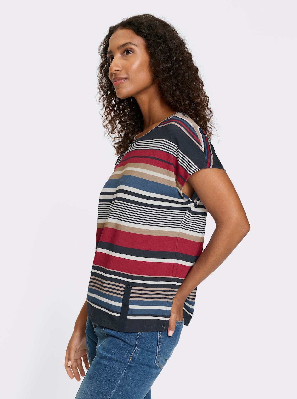 heine Kurzarmshirt - sesam-rot-geringelt