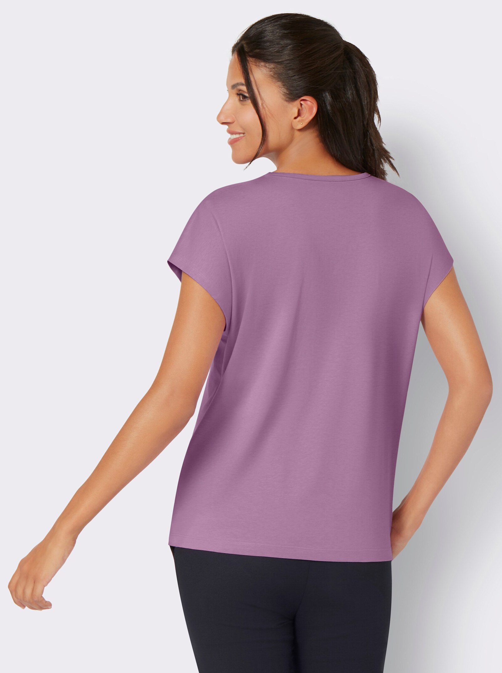 Rundhalsshirt mit zartem Blumenprint - orchidee-ecru