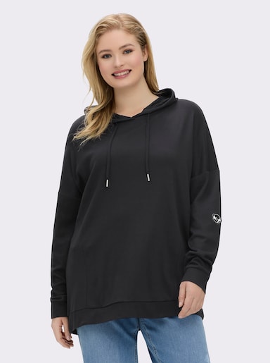 sheego Kapuzensweatshirt mit Rippbündchen - schwarz