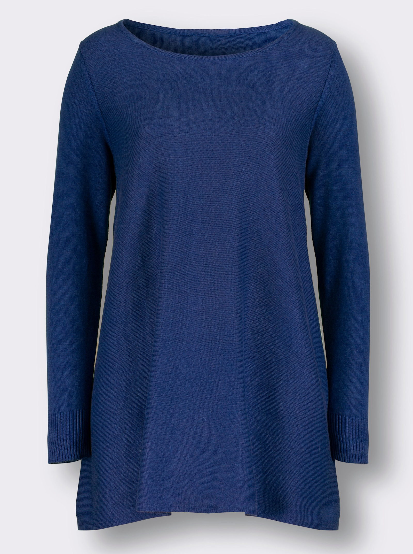 Pullover met ronde hals in mix van viscose en katoen - koningsblauw