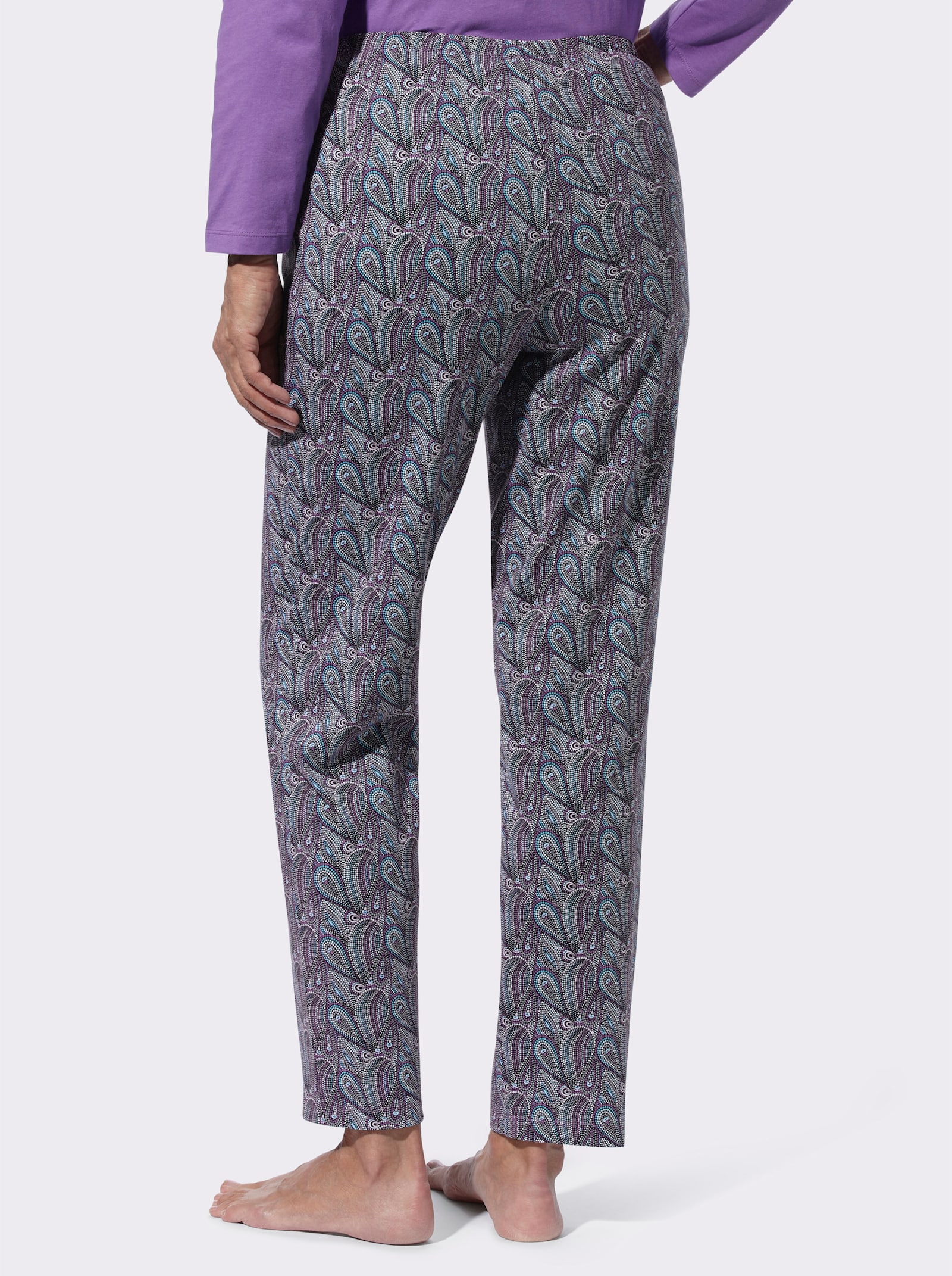 Schlafanzughose mit grafischem Muster - steingrau-lila-bedruckt