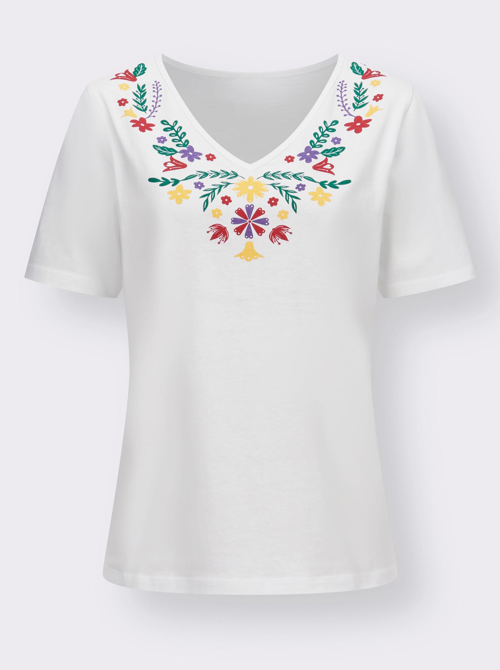 Shirt met V-hals en bloemenprint - wit