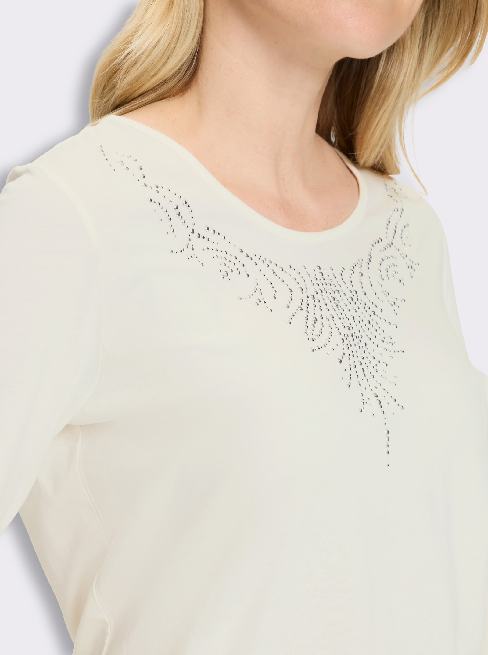 3/4-Arm-Shirt mit Glitzersteinchen - champagner