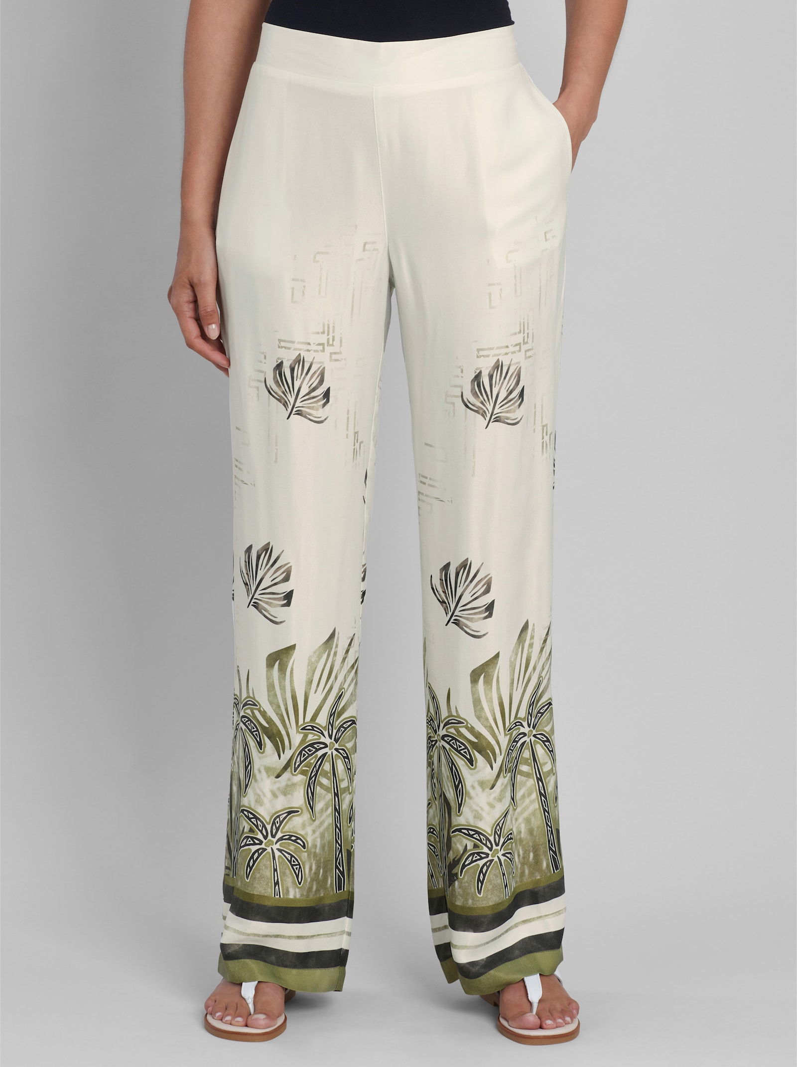 heine Druckhose mit Palmenprint - ecru-oliv-bedruckt