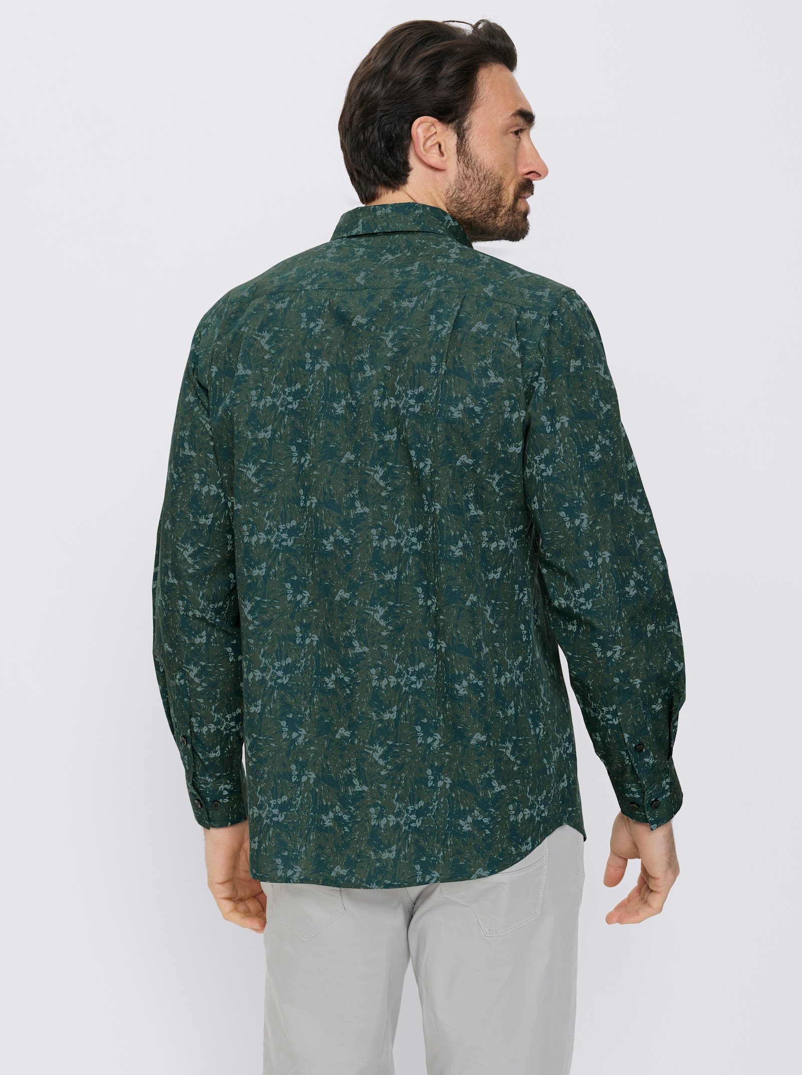 Marco Donati Langarmhemd mit Allover-Print - moos-gemustert