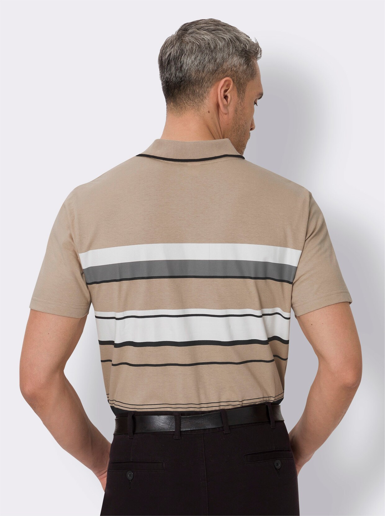 Kurzarm-Poloshirt - beige-schwarz